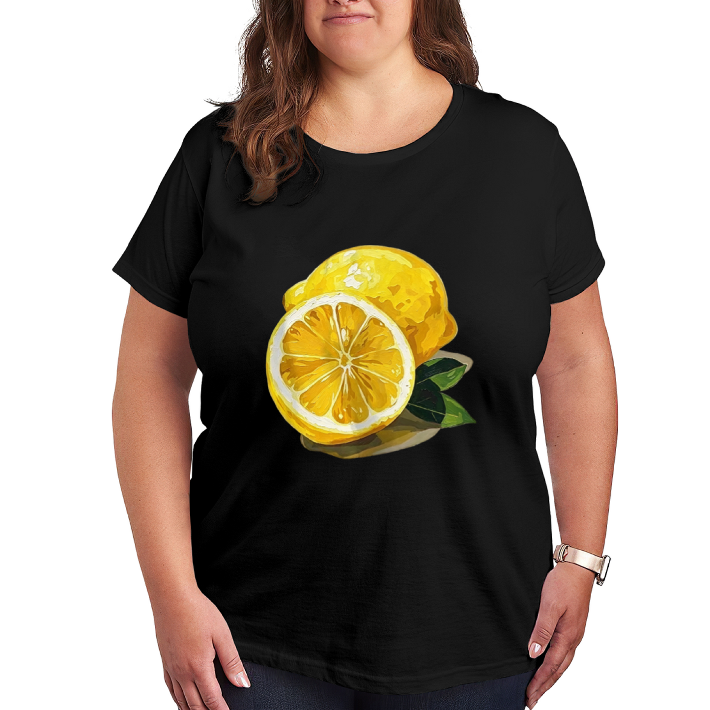 Zesty Hand-Painted Lemon Summer Plus Size Tee