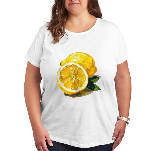 Zesty Hand-Painted Lemon Summer Plus Size Tee