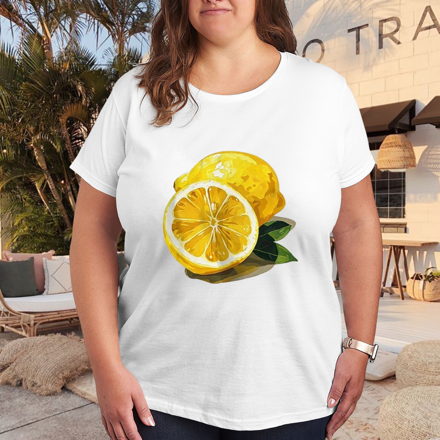 Zesty Hand-Painted Lemon Summer Plus Size Tee