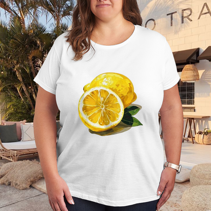 Zesty Hand-Painted Lemon Summer Plus Size Tee