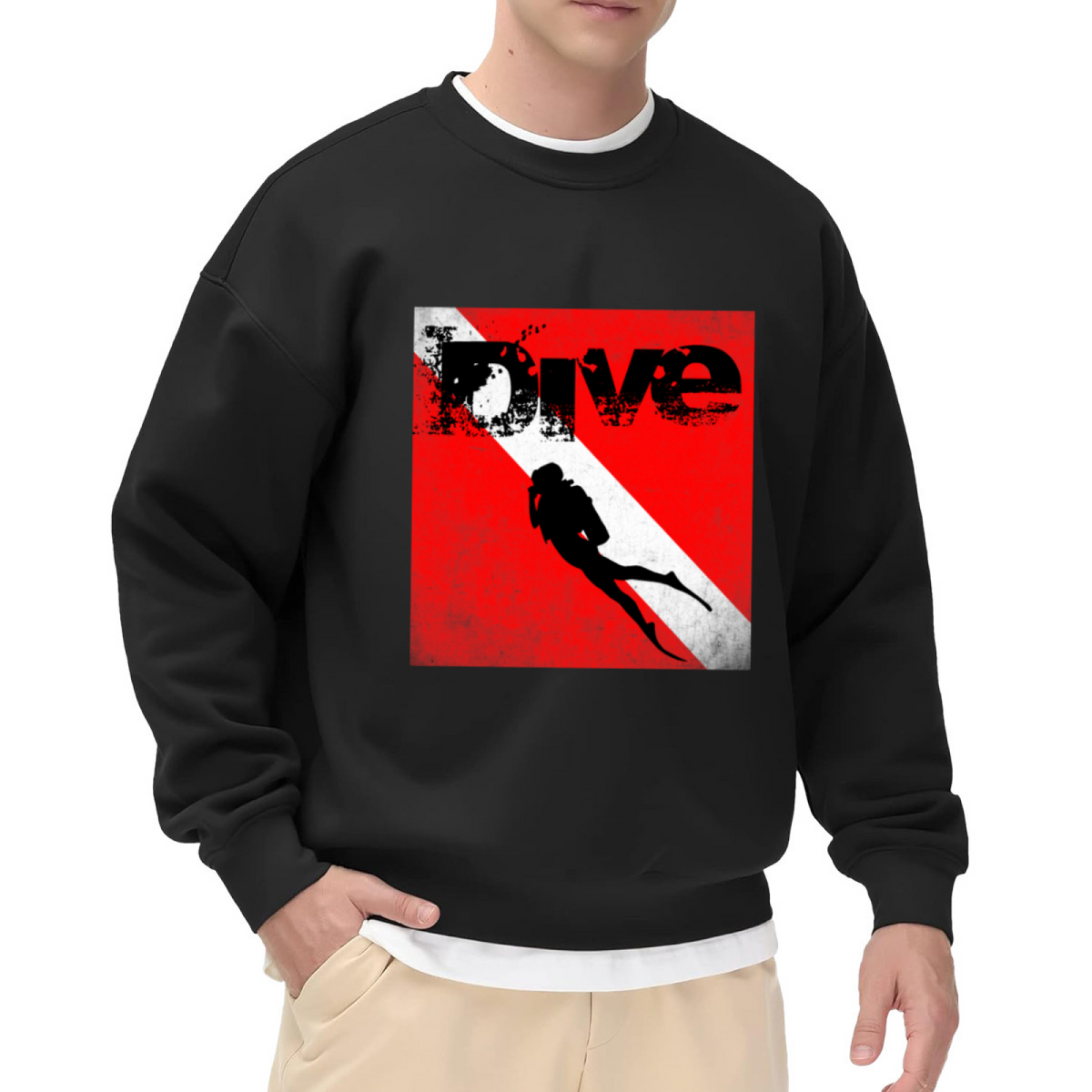 Dive Scuba Diver Flag Vintage Distressed Diving Fan Crewneck Sweatshirt