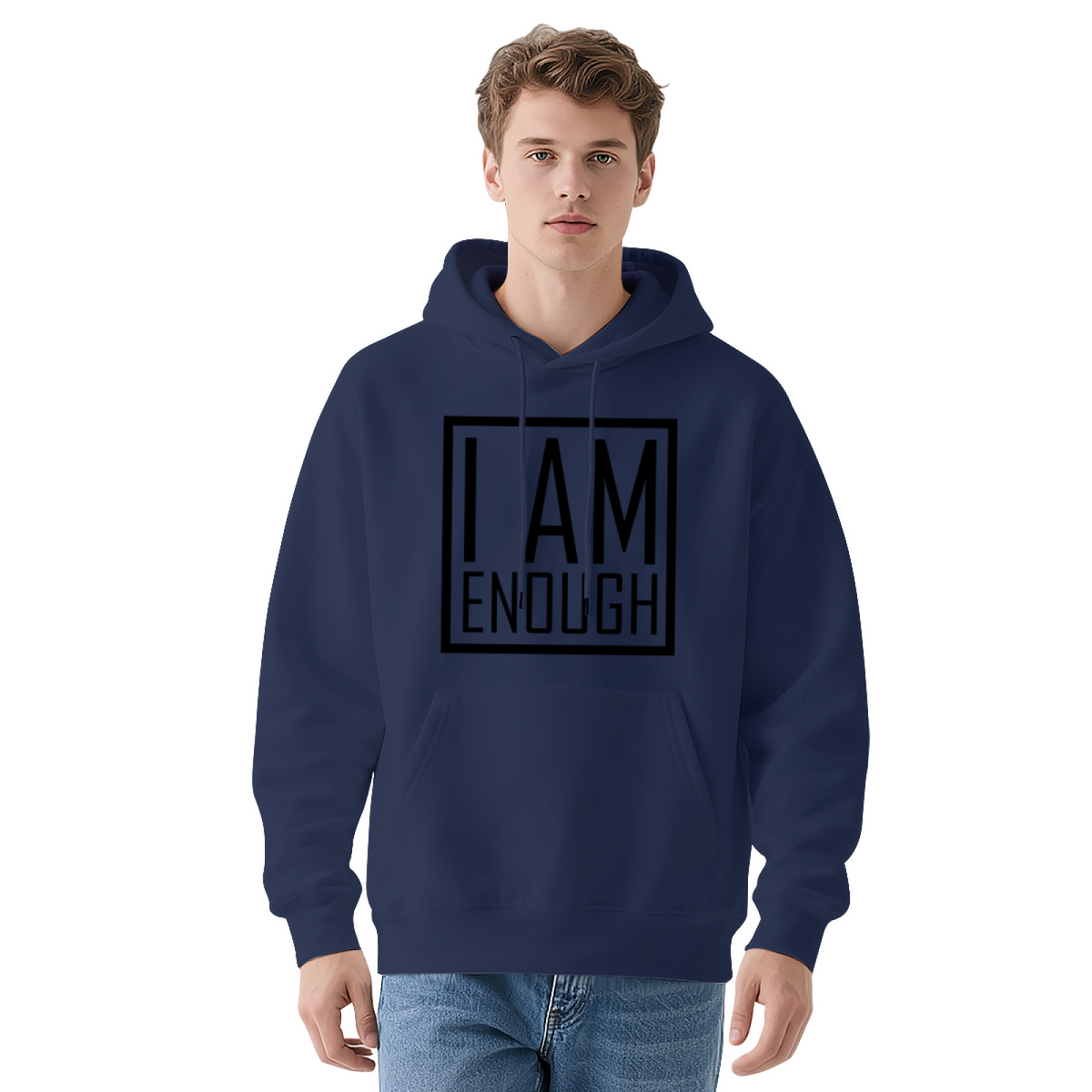 Unisex Colorblock Hoodie: I Am Enough Inspirational Quote, Soft Feel
