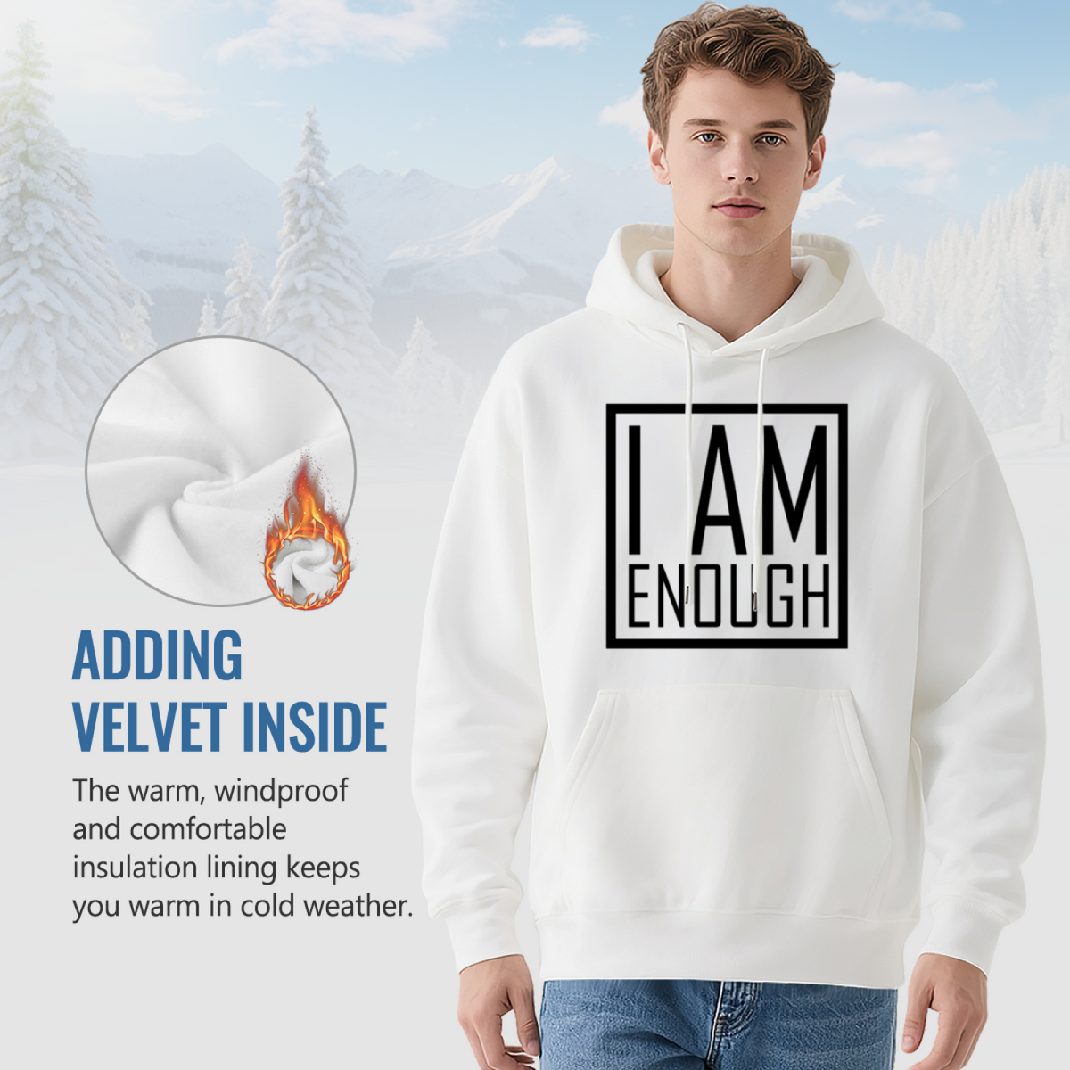 Unisex Colorblock Hoodie: I Am Enough Inspirational Quote, Soft Feel