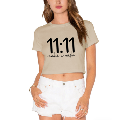 11:11 Make A Wish Manifest Aesthetic Grey Crop Tee