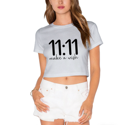 11:11 Make A Wish Manifest Aesthetic Grey Crop Tee