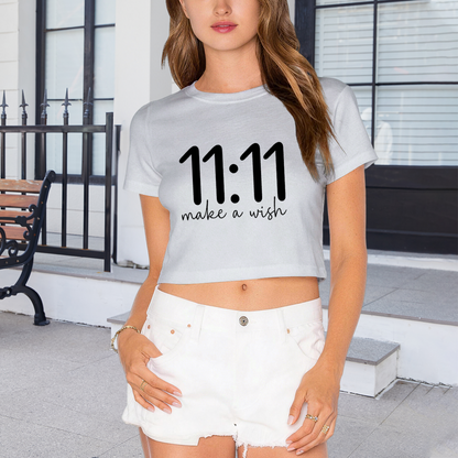 11:11 Make A Wish Manifest Aesthetic Grey Crop Tee