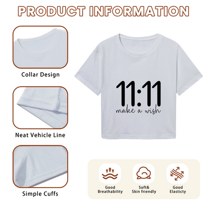 11:11 Make A Wish Manifest Aesthetic Grey Crop Tee