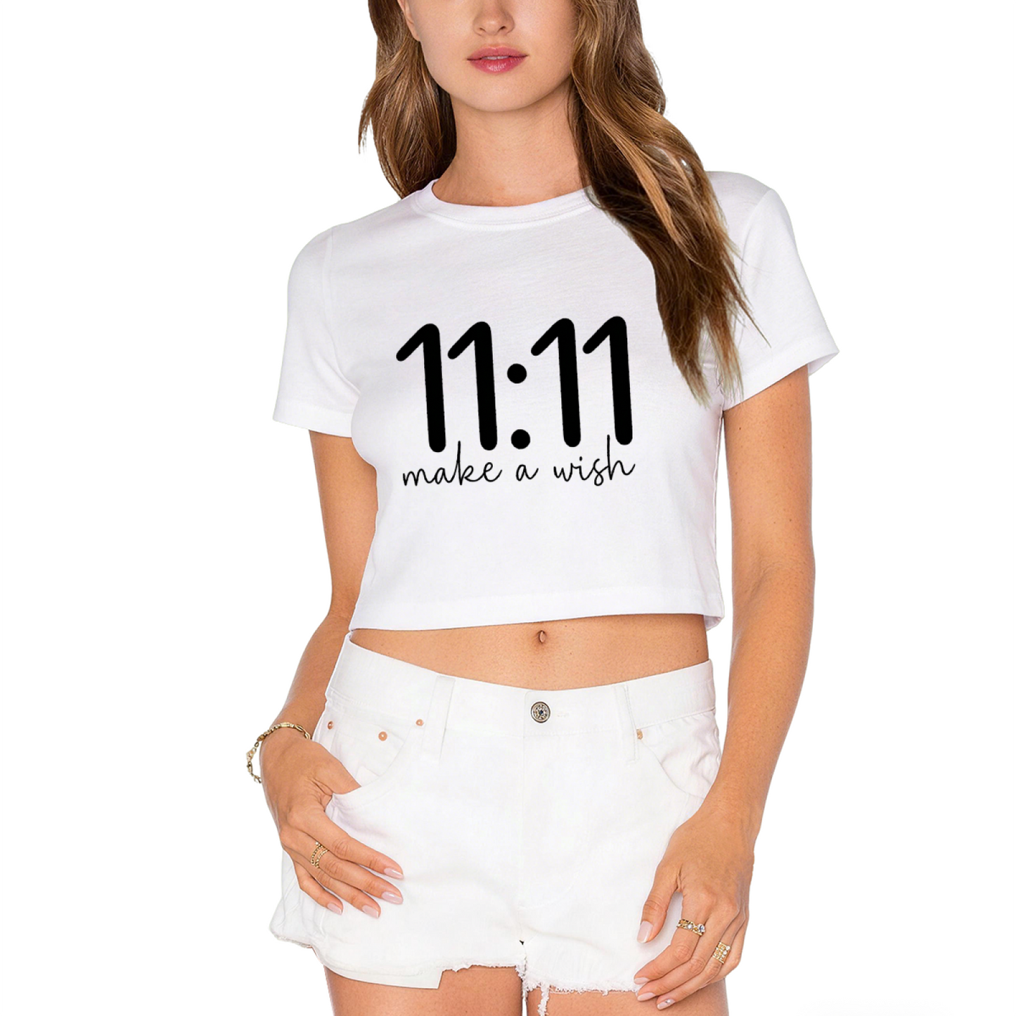 11:11 Make A Wish Manifest Aesthetic Grey Crop Tee