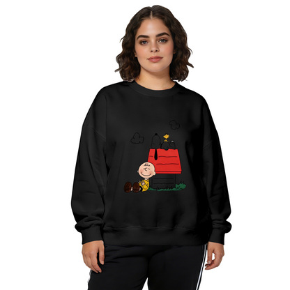 Cute Snoopy Charlie Brown Doghouse Cartoon Crewneck Sweatshirt