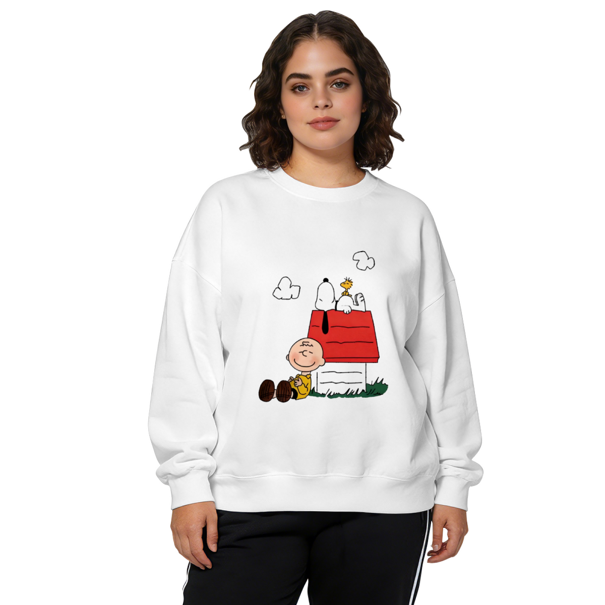 Cute Snoopy Charlie Brown Doghouse Cartoon Crewneck Sweatshirt