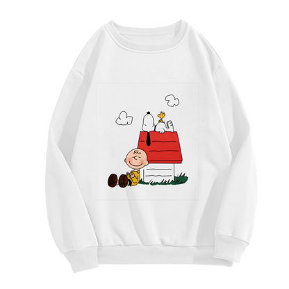 Cute Snoopy Charlie Brown Doghouse Cartoon Crewneck Sweatshirt
