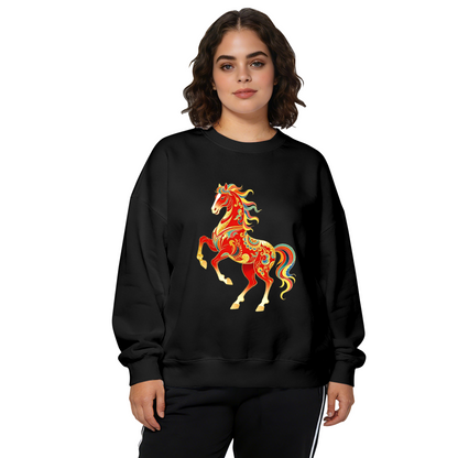 Ornate Festive Red Decorative Horse Art Crewneck Sweatshirt