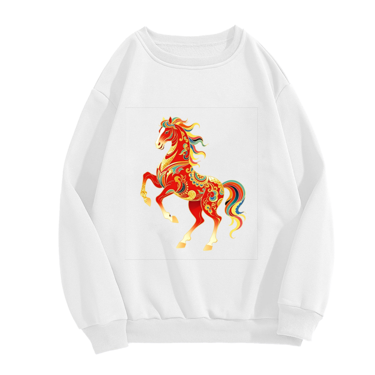Ornate Festive Red Decorative Horse Art Crewneck Sweatshirt