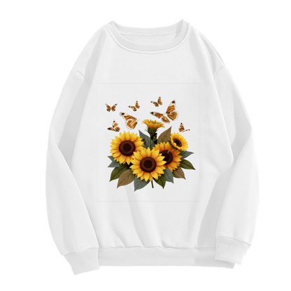 Cheerful Sunflower Bouquet & Flying Butterflies Crewneck Sweatshirt