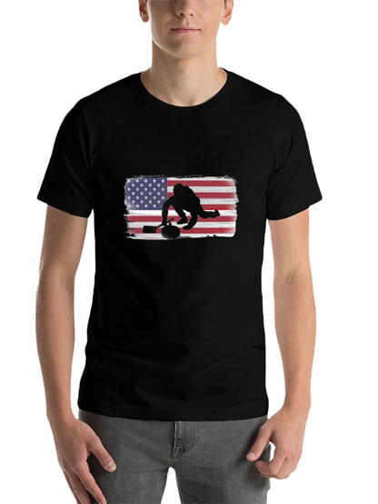 USA Curling Silhouette Tee - Patriotic Sport Shirt