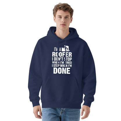 Roofer Worker Slogan Navy Hoodie, Men Durable Comfort Work Hoodie