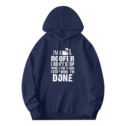 Roofer Worker Slogan Navy Hoodie, Men Durable Comfort Work Hoodie