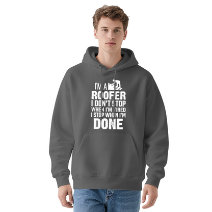 Roofer Worker Slogan Navy Hoodie, Men Durable Comfort Work Hoodie