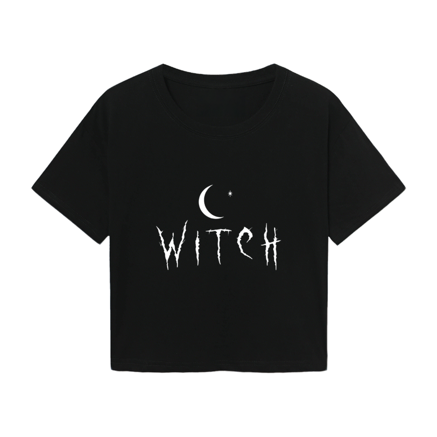 Witch Crescent Moon Dark Gothic Black Crop Tee ¨C Halloween Spooky Women Top