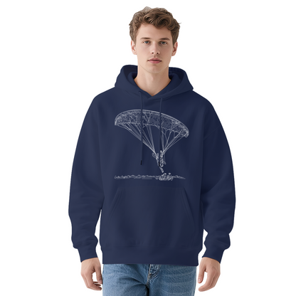 Paragliding Line Art Black Hoodie, Outdoor Sport Lover Ultra Comfort Sweatshirt