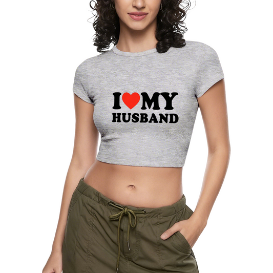 Classic I Love My Husband Heart Grey Casual Crop Top