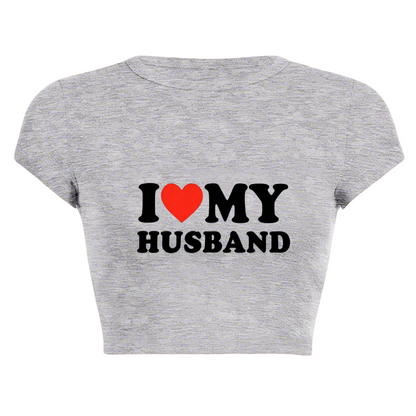 Classic I Love My Husband Heart Grey Casual Crop Top