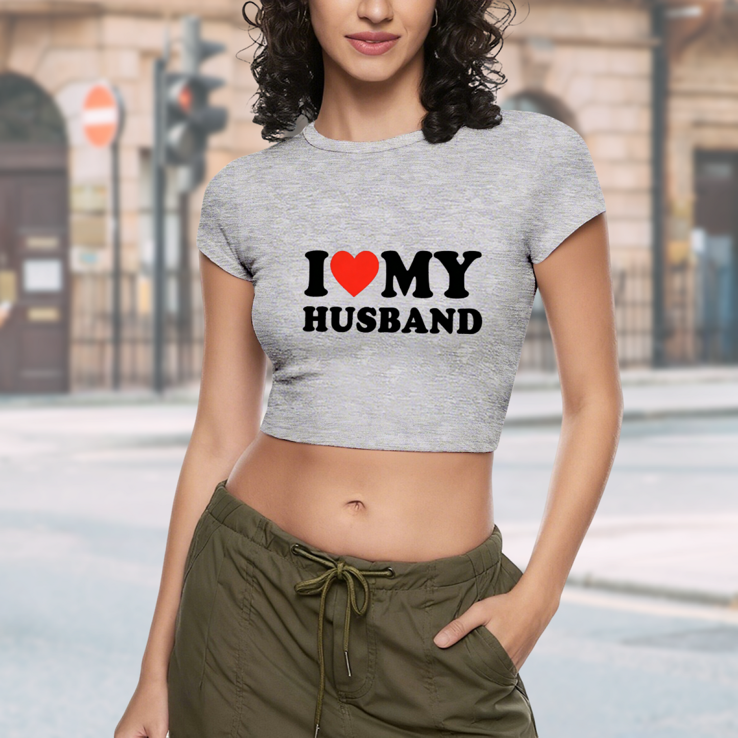 Classic I Love My Husband Heart Grey Casual Crop Top