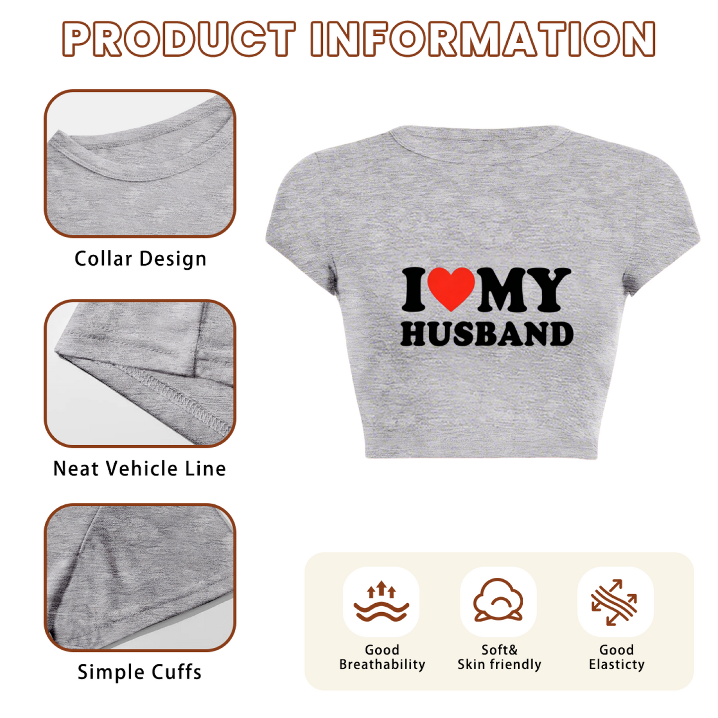 Classic I Love My Husband Heart Grey Casual Crop Top