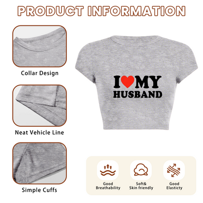 Classic I Love My Husband Heart Grey Casual Crop Top