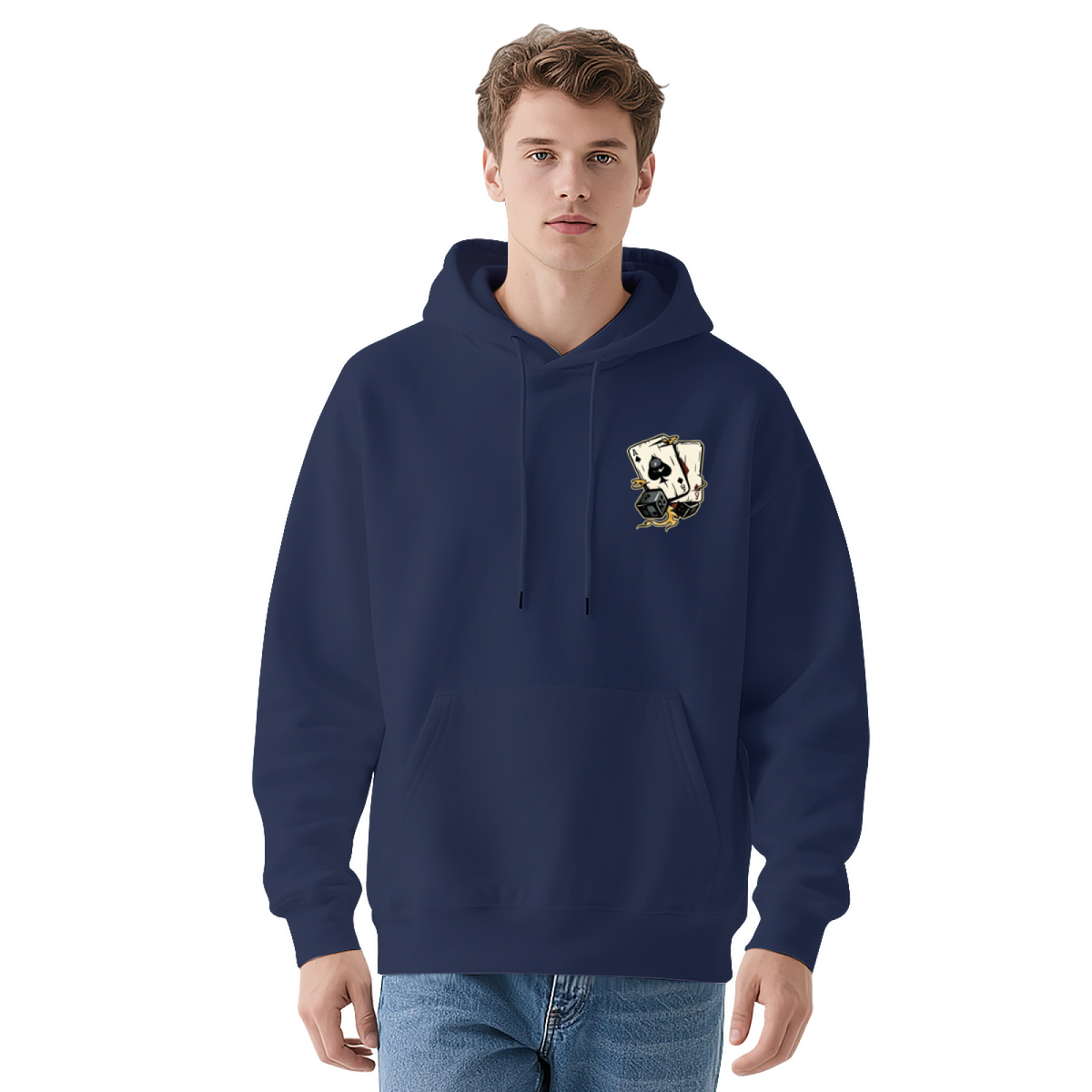 Spade Poker Card Chest Print Cool Casual Hoodie