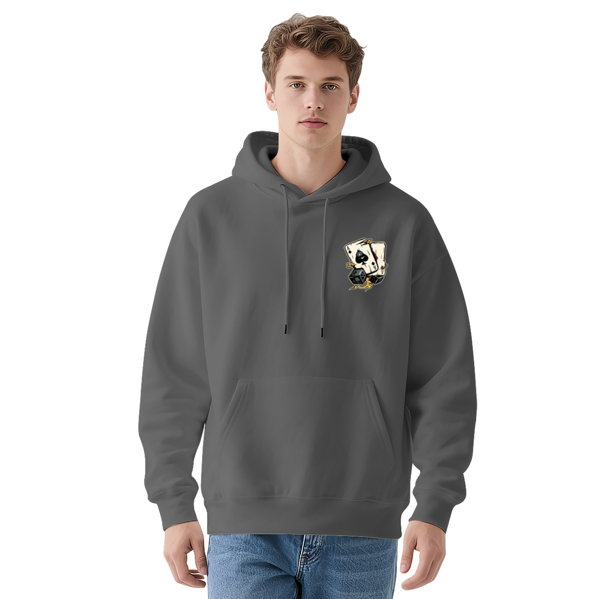 Spade Poker Card Chest Print Cool Casual Hoodie