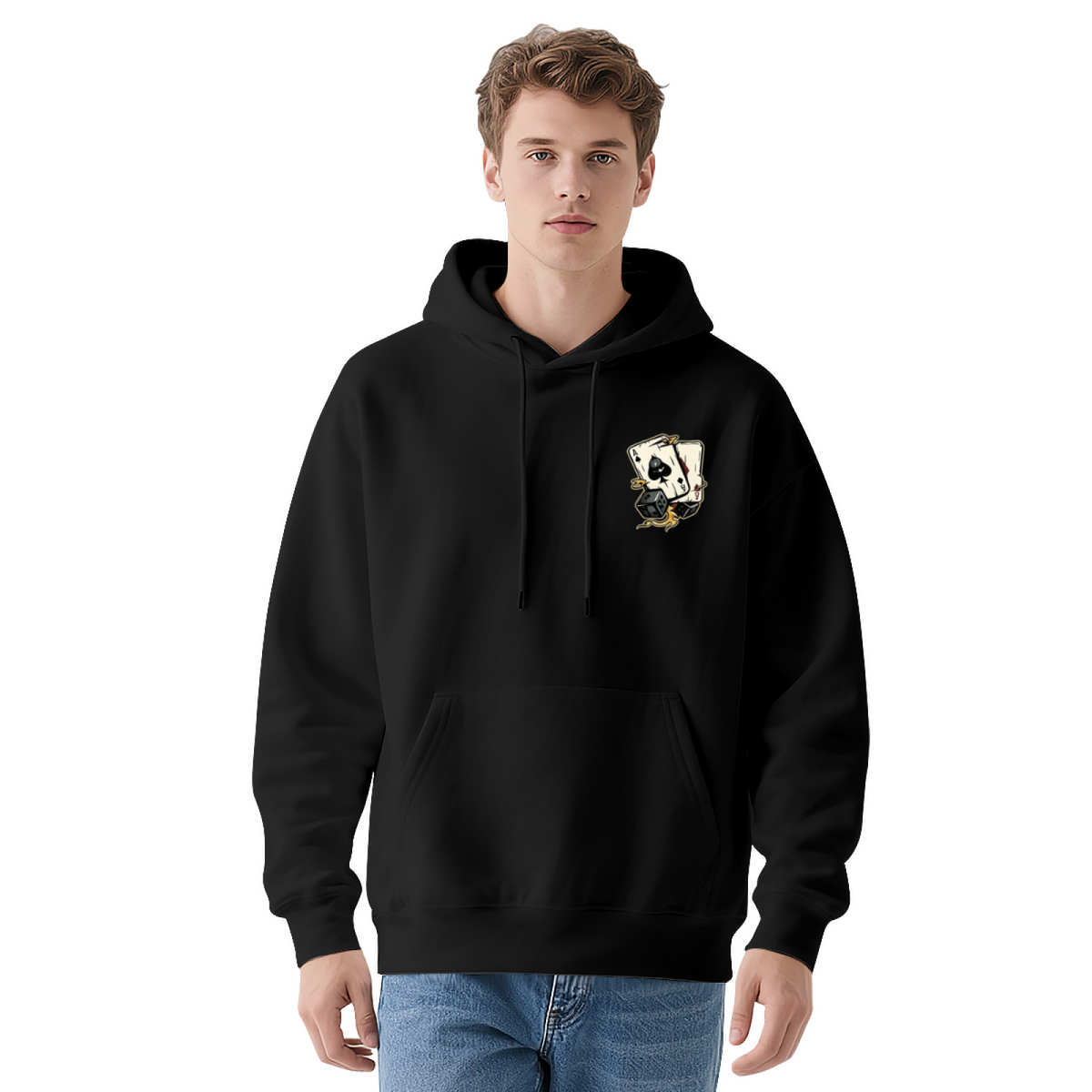 Spade Poker Card Chest Print Cool Casual Hoodie
