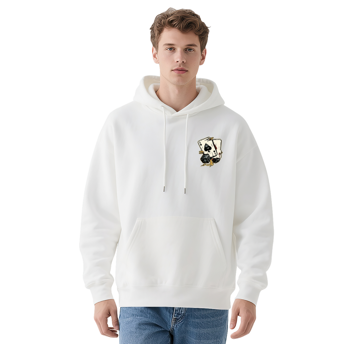 Spade Poker Card Chest Print Cool Casual Hoodie