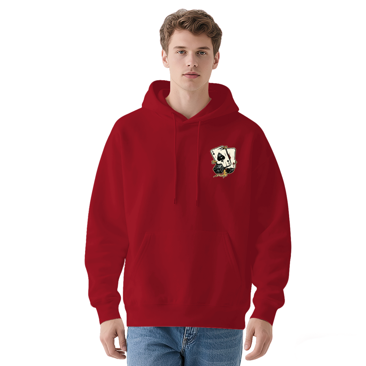 Spade Poker Card Chest Print Cool Casual Hoodie