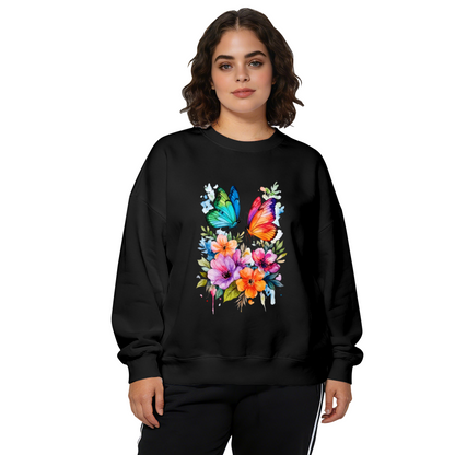 Watercolor Butterfly & Bright Blooms Crewneck Sweatshirt