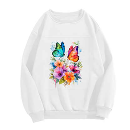 Watercolor Butterfly & Bright Blooms Crewneck Sweatshirt