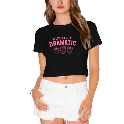 A Little Bit Dramatic Strawberry Girly Black Crop Top