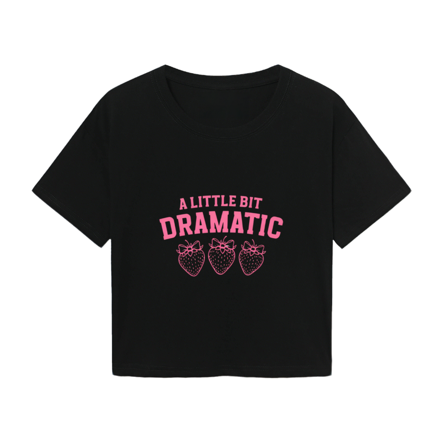 A Little Bit Dramatic Strawberry Girly Black Crop Top