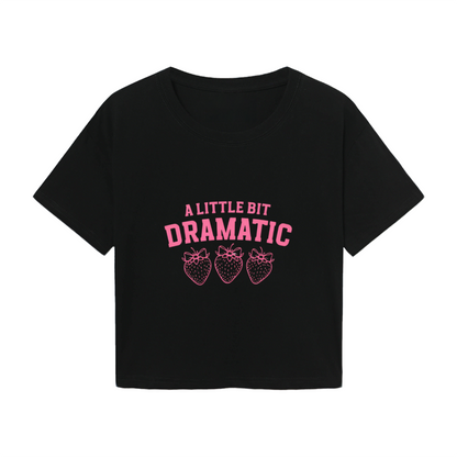 A Little Bit Dramatic Strawberry Girly Black Crop Top