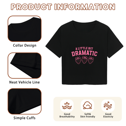 A Little Bit Dramatic Strawberry Girly Black Crop Top
