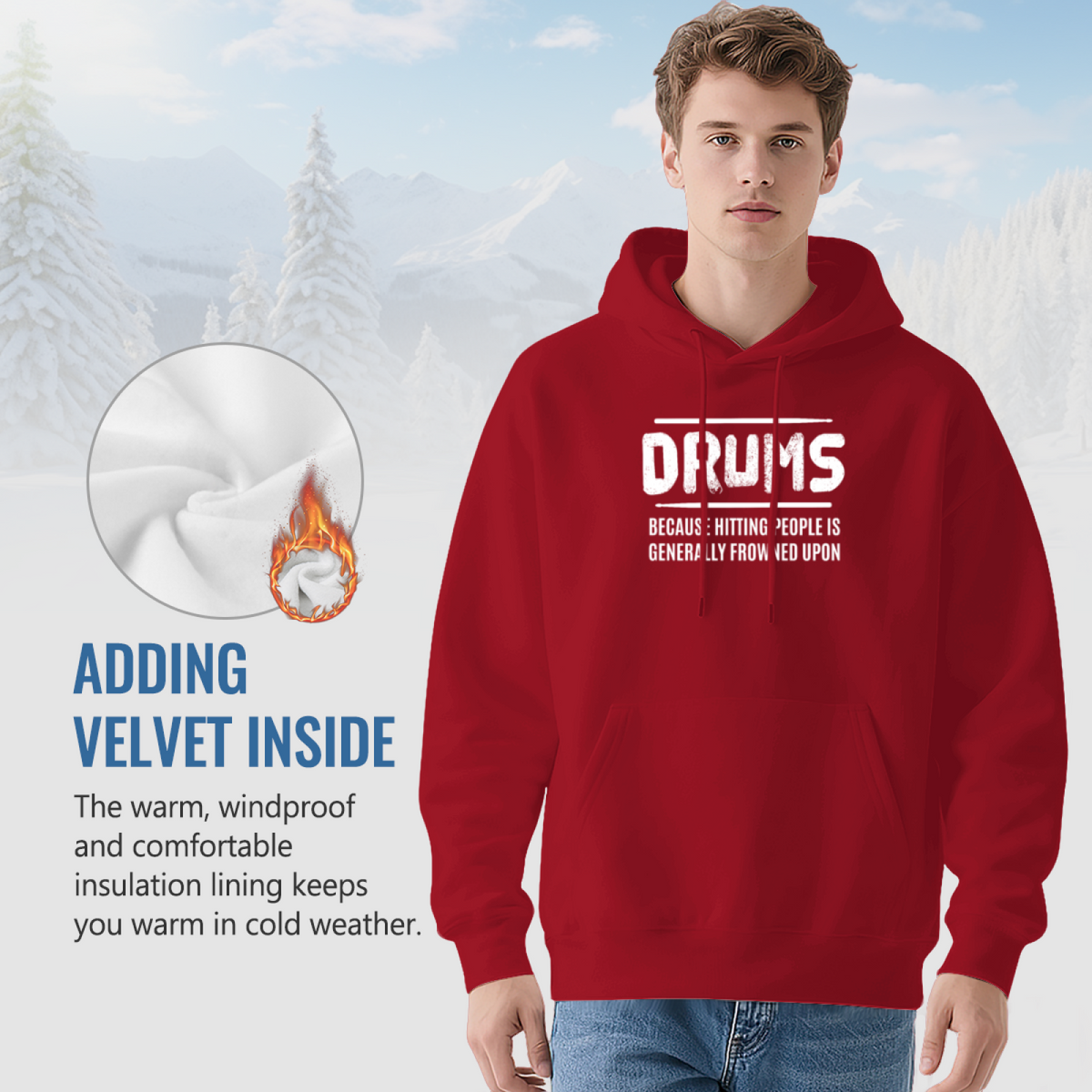 Funny Drummer Quote Graphic Hoodie, Comfort Casual Pullover