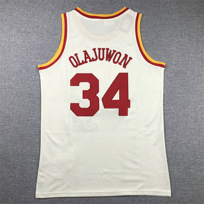 Men's Houston Rockets Hakeem Olajuwon #34 Cream Chainstitch Swingman Jerseys