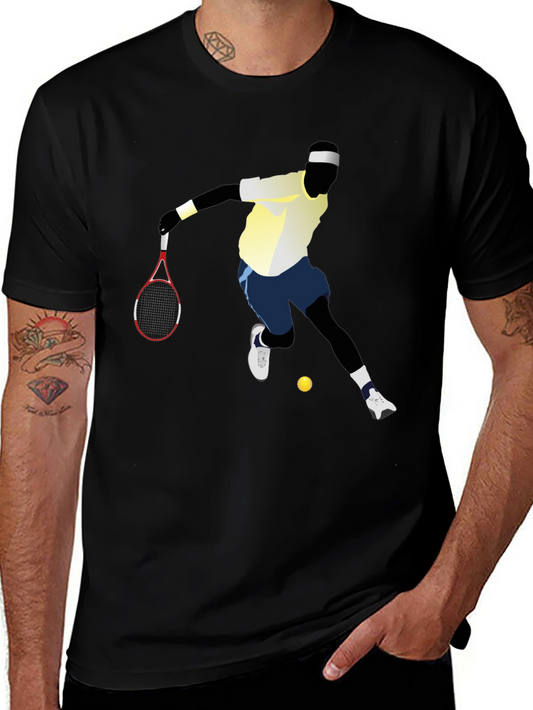 Tennis Player Graphic Tee - Black Cotton T-Shirt