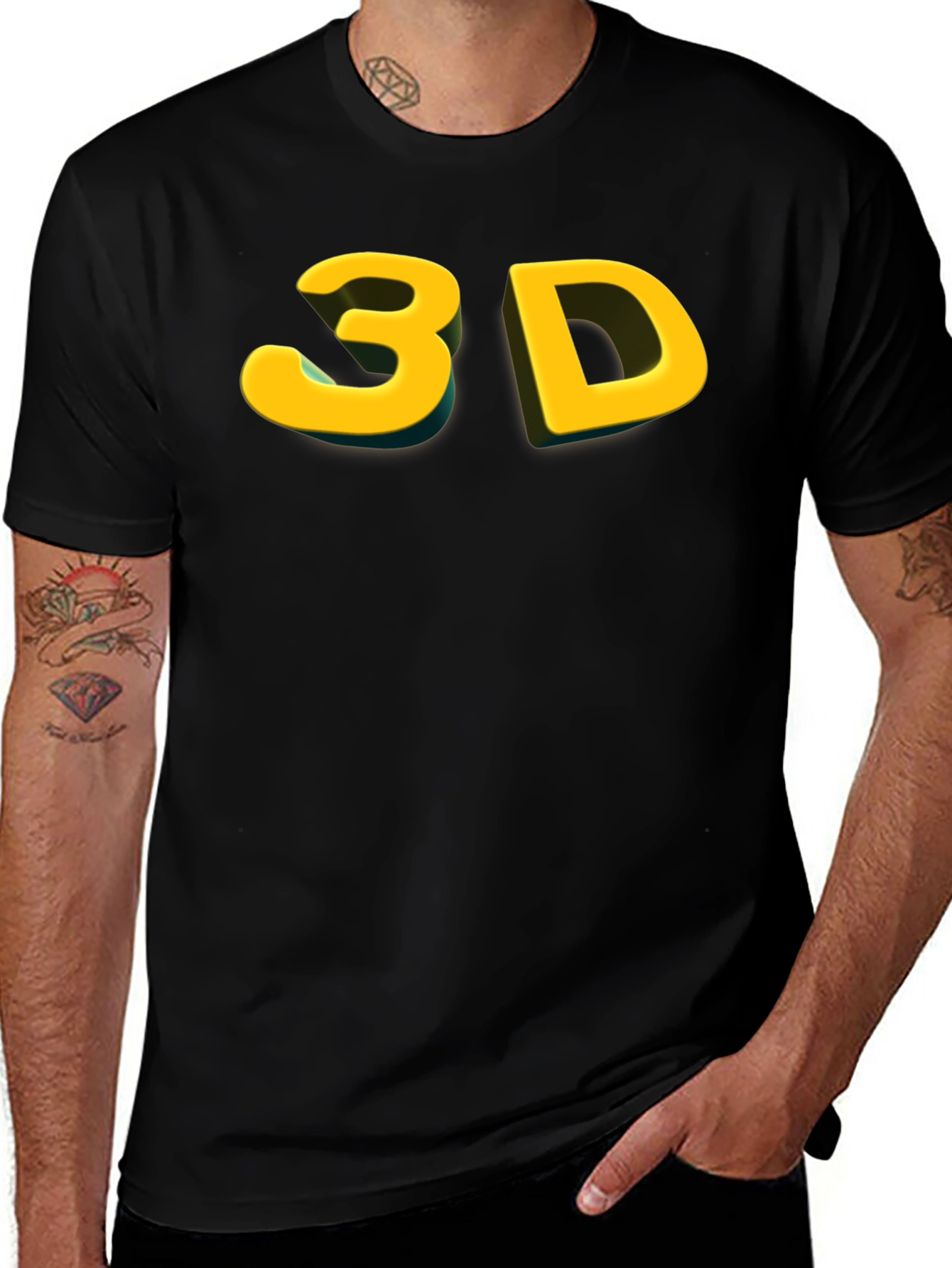 Bold 3D Graphic Tee - Black Cotton Blend