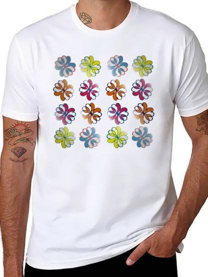 Floral Pattern Crew Neck T-Shirt - Black