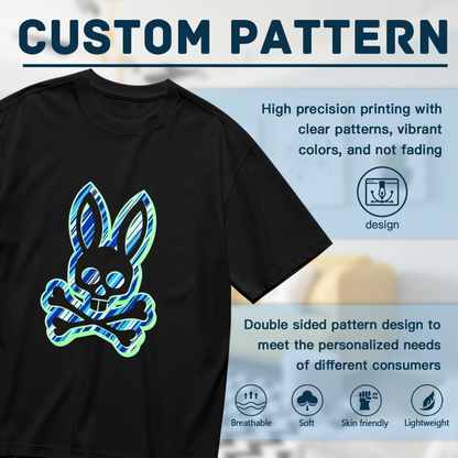 Neon Bunny Skull Crossbones Edgy Street Tee