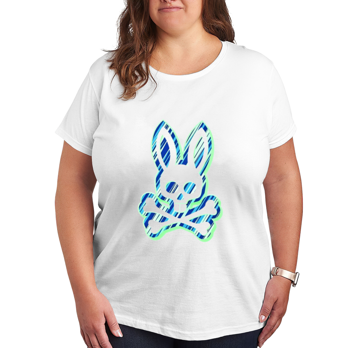 Neon Bunny Skull Crossbones Edgy Street Tee