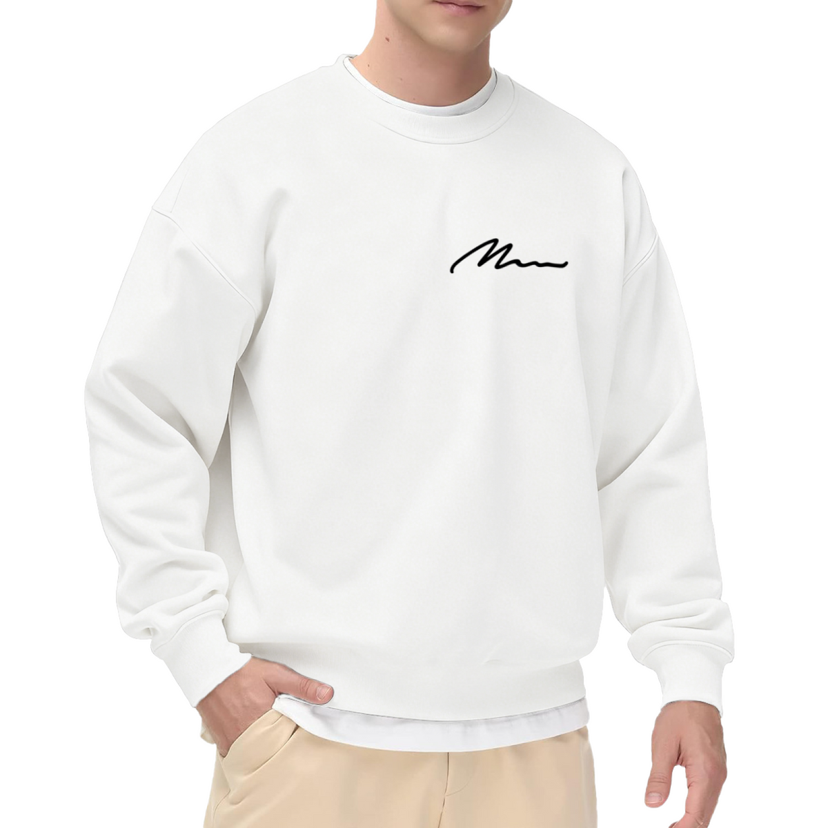 Tiny Minimal Signature Chest Print Gray Crewneck Sweatshirt