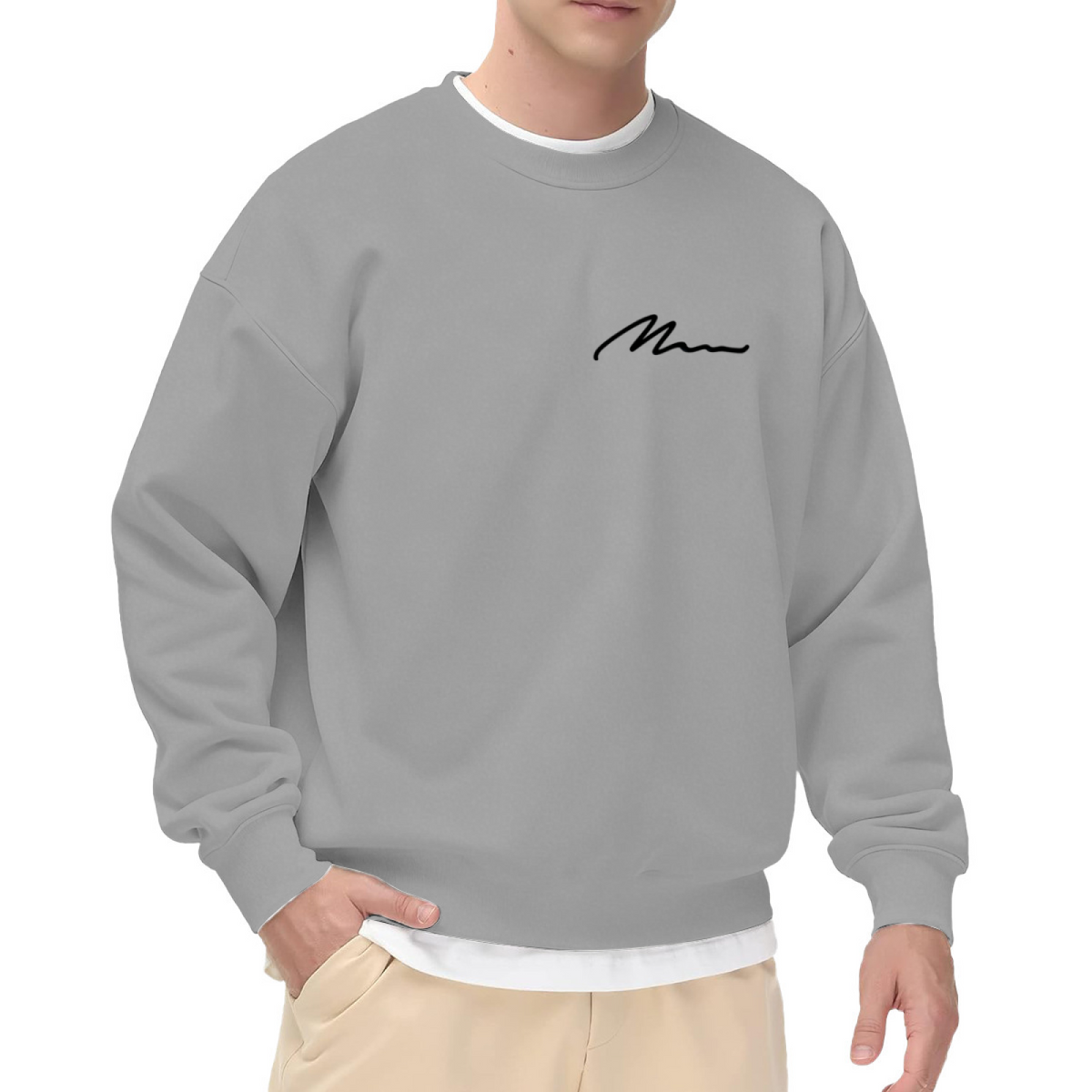 Tiny Minimal Signature Chest Print Gray Crewneck Sweatshirt