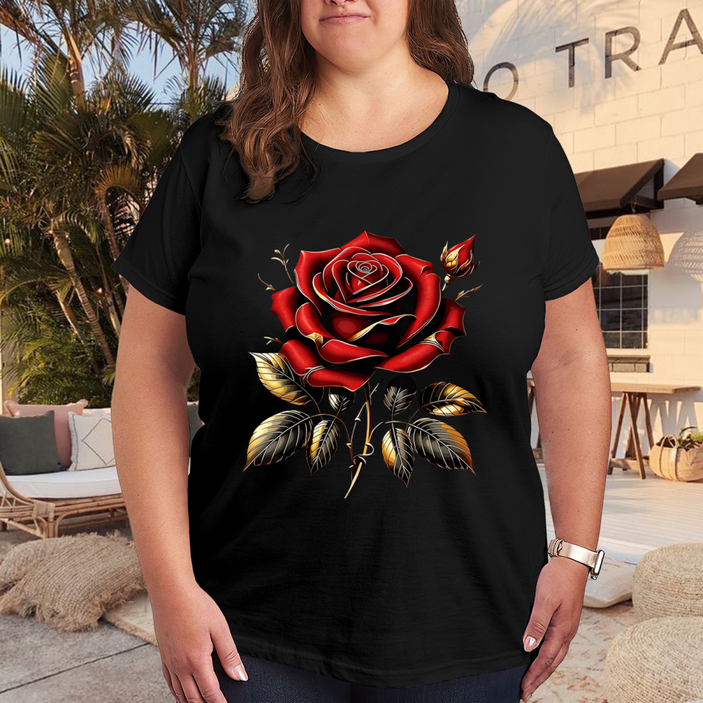 Dark Blood Red Thorn Roses Gothic Edgy Graphic Tee